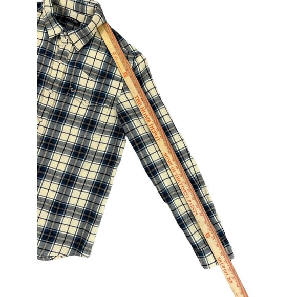 True Religion Men Tan Blue Plaid Long Sleeve Button Snap‎ Shirt Size Medium - Picture 4 of 6